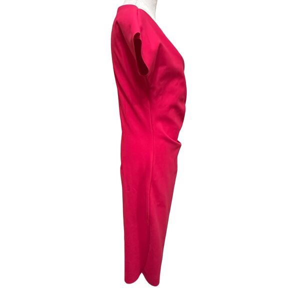 Chiara Boni Hot Pink Rouched Cocktail Dress Size 48 US 12 Knee Length Cap Sleeve - Picture 4 of 6